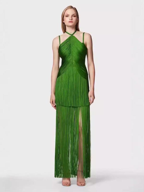Maxi Jurk met Halternek en Franjes - Maxi Dresses - Jurkjes.co