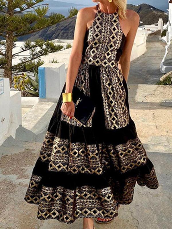 Maxi Jurk met Halternek en Geometrisch Patroon - Maxi Dresses - Jurkjes.co