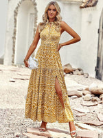 Maxi Jurk met Halternek en Geometrisch Patroon - Maxi Dresses - Jurkjes.co