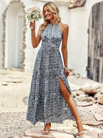 Maxi Jurk met Halternek en Geometrisch Patroon - Maxi Dresses - Jurkjes.co