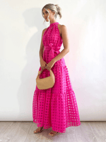 Maxi Jurk met Halternek en Geometrisch Patroon - Maxi Dresses - Jurkjes.co