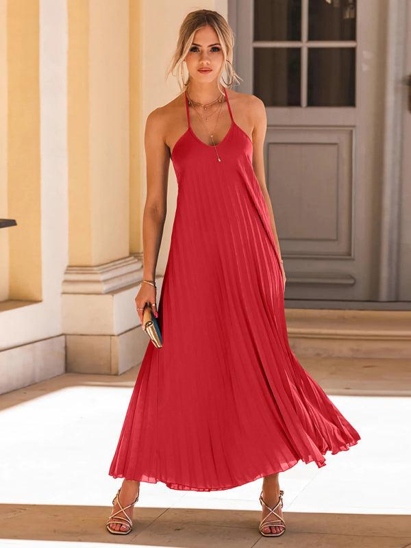 Maxi Jurk met Halternek en Plooirok - Maxi Dresses - Jurkjes.co