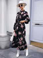 Maxi Jurk met Hoge Hals en Bloemenprint - Maxi Dresses - Jurkjes.co