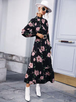Maxi Jurk met Hoge Hals en Bloemenprint - Maxi Dresses - Jurkjes.co