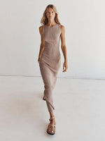 Maxi Jurk met Hoge Hals en Ribbelstructuur - Maxi Dresses - Jurkjes.co