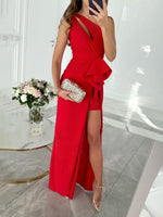 Maxi Jurk met Hoge Split en Rimpeldetails - Maxi Dresses - Jurkjes.co