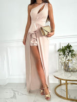 Maxi Jurk met Hoge Split en Rimpeldetails - Maxi Dresses - Jurkjes.co