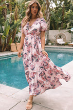 Maxi Jurk met Hoge Taille en Pofmouwen - Floral Dresses - Jurkjes.co