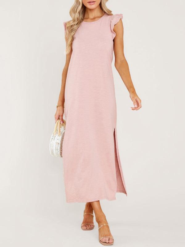 Maxi Jurk met Kapmouwtjes en Zijsplit - Maxi Dresses - Jurkjes.co
