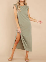 Maxi Jurk met Kapmouwtjes en Zijsplit - Maxi Dresses - Jurkjes.co