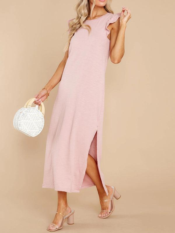 Maxi Jurk met Kapmouwtjes en Zijsplit - Maxi Dresses - Jurkjes.co