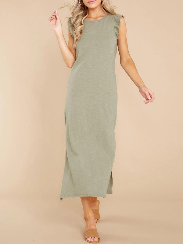 Maxi Jurk met Kapmouwtjes en Zijsplit - Maxi Dresses - Jurkjes.co