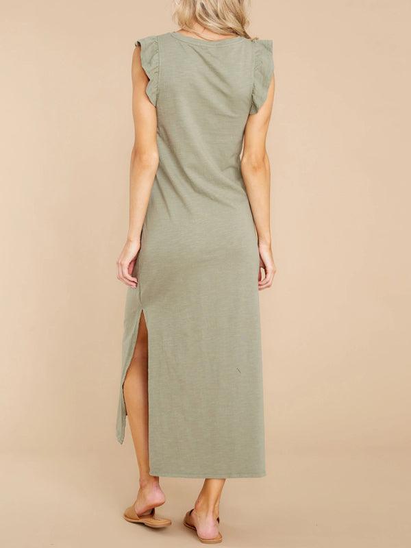 Maxi Jurk met Kapmouwtjes en Zijsplit - Maxi Dresses - Jurkjes.co