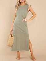 Maxi Jurk met Kapmouwtjes en Zijsplit - Maxi Dresses - Jurkjes.co