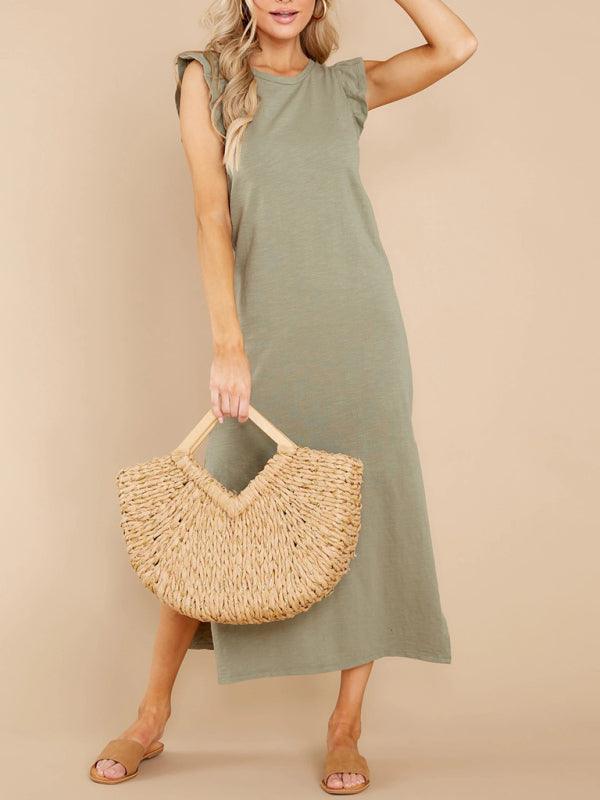 Maxi Jurk met Kapmouwtjes en Zijsplit - Maxi Dresses - Jurkjes.co