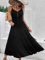 Maxi Jurk met Knopsluiting en Gelaagde Rok - Midi Dresses - Jurkjes.co