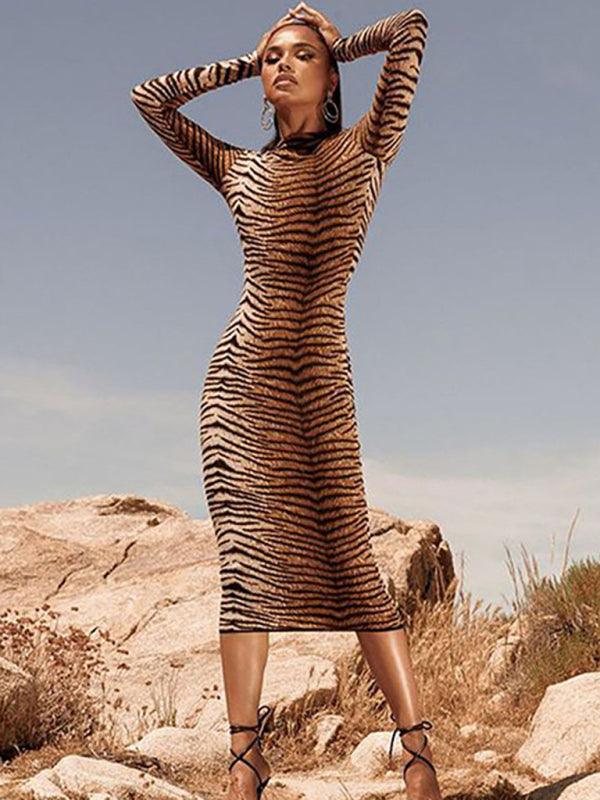 Maxi Jurk met Lange Mouwen en Dierenprint - Maxi Dresses - Jurkjes.co