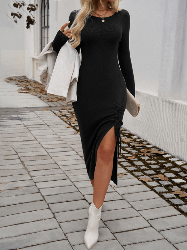 Maxi Jurk met Lange Mouwen en Zijsplit - Maxi Dresses - Jurkjes.co