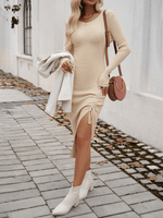 Maxi Jurk met Lange Mouwen en Zijsplit - Maxi Dresses - Jurkjes.co