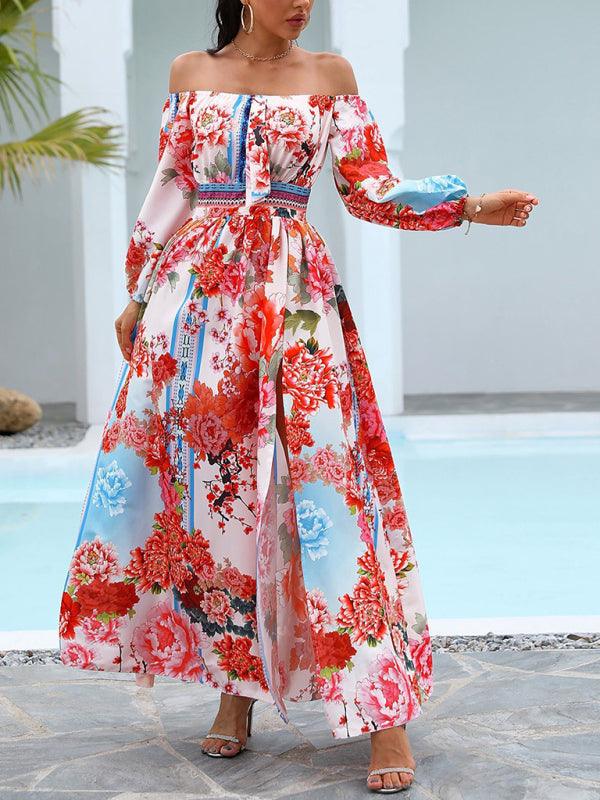 Maxi Jurk met Off-Shoulder en Bloemenprint - Maxi Dresses - Jurkjes.co