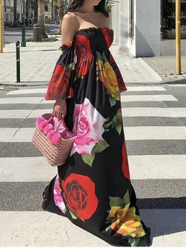 Maxi Jurk met Off-Shoulder en Bloemenprint - Maxi Dresses - Jurkjes.co