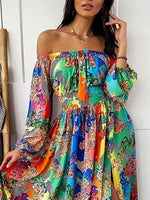 Maxi Jurk met Off-Shoulder en Bloemenprint - Maxi Dresses - Jurkjes.co