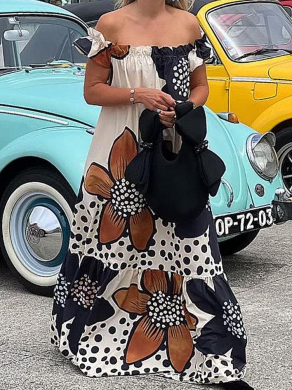 Maxi Jurk met Off-Shoulder en Bloemenprint - Maxi Dresses - Jurkjes.co
