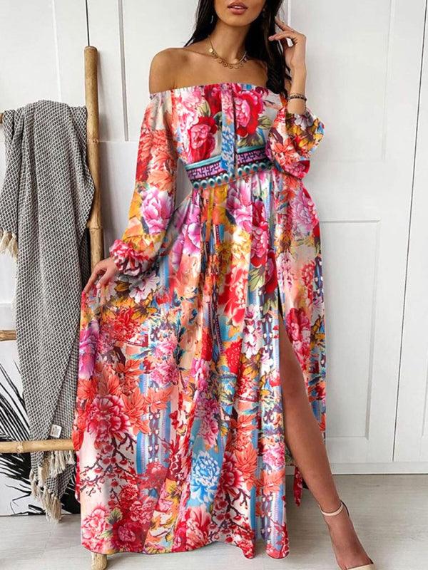 Maxi Jurk met Off-Shoulder en Bloemenprint - Maxi Dresses - Jurkjes.co