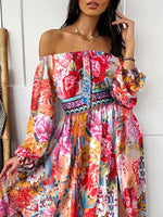 Maxi Jurk met Off-Shoulder en Bloemenprint - Maxi Dresses - Jurkjes.co