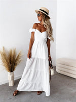 Maxi Jurk met Off-shoulder en Gelaagde Rok - Maxi Dresses - Jurkjes.co