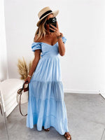 Maxi Jurk met Off-shoulder en Gelaagde Rok - Maxi Dresses - Jurkjes.co