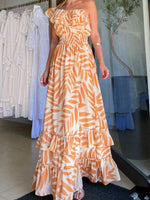 Maxi Jurk met One-Shoulder en Bladprint - Maxi Dresses - Jurkjes.co
