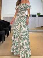 Maxi Jurk met One-Shoulder en Bladprint - Maxi Dresses - Jurkjes.co