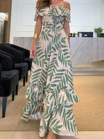Maxi Jurk met One-Shoulder en Bladprint - Maxi Dresses - Jurkjes.co