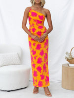 Maxi Jurk met One-Shoulder en Bloemenprint - Group11 - Jurkjes.co