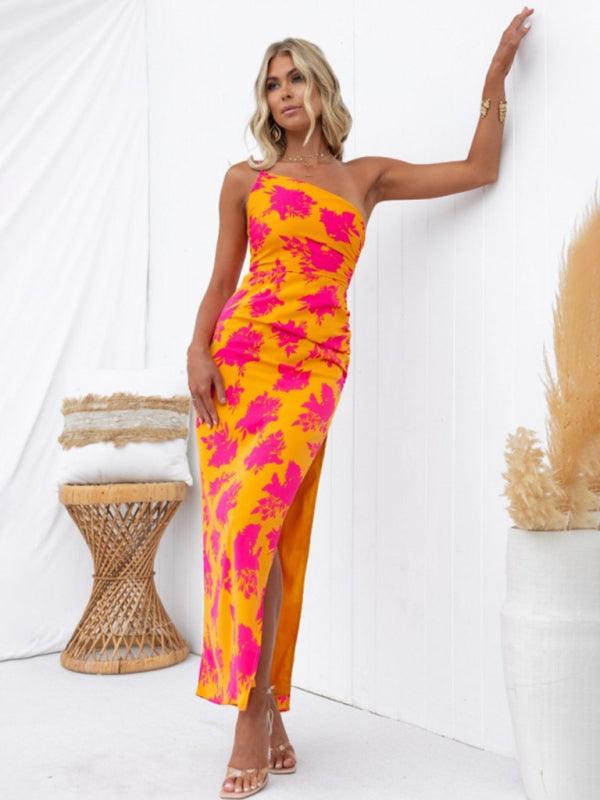 Maxi Jurk met One-Shoulder en Bloemenprint - Group11 - Jurkjes.co