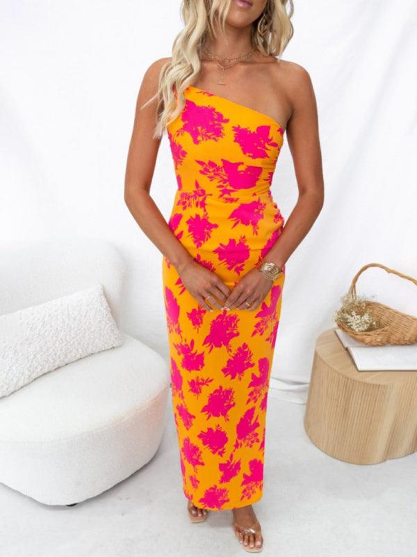 Maxi Jurk met One-Shoulder en Bloemenprint - Group11 - Jurkjes.co