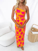 Maxi Jurk met One-Shoulder en Bloemenprint - Group11 - Jurkjes.co