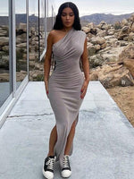 Maxi Jurk met One-Shoulder en Zijsplit - Maxi Dresses - Jurkjes.co
