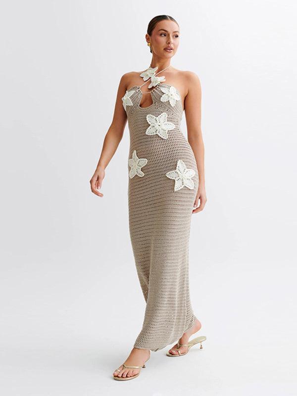 Maxi Jurk met Open Rug en Bloemenaccenten - Maxi Dresses - Jurkjes.co