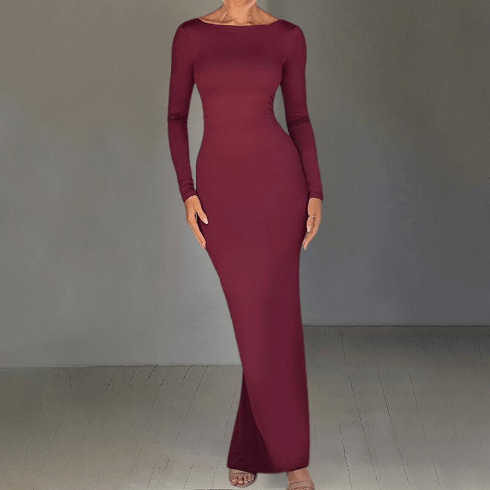 Maxi Jurk met Open Rug en Lange Mouwen - CB - Dresses - Jurkjes.co