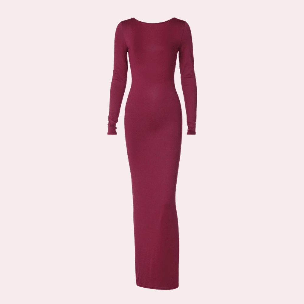 Maxi Jurk met Open Rug en Lange Mouwen - CB - Dresses - Jurkjes.co