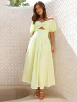 Maxi Jurk met Poff Mouwen en Open Rug - Maxi Dresses - Jurkjes.co