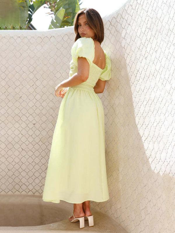 Maxi Jurk met Poff Mouwen en Open Rug - Maxi Dresses - Jurkjes.co