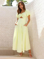 Maxi Jurk met Poff Mouwen en Open Rug - Maxi Dresses - Jurkjes.co