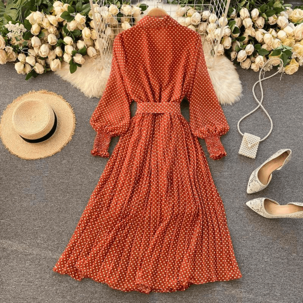 Maxi-jurk met Polka Dots en Ceintuur - CB - Dresses - Jurkjes.co