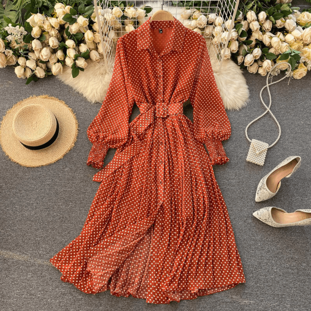 Maxi-jurk met Polka Dots en Ceintuur - CB - Dresses - Jurkjes.co