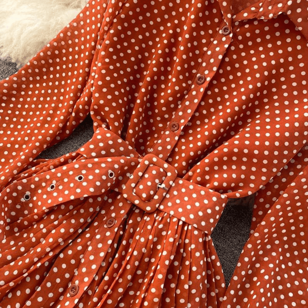 Maxi-jurk met Polka Dots en Ceintuur - CB - Dresses - Jurkjes.co