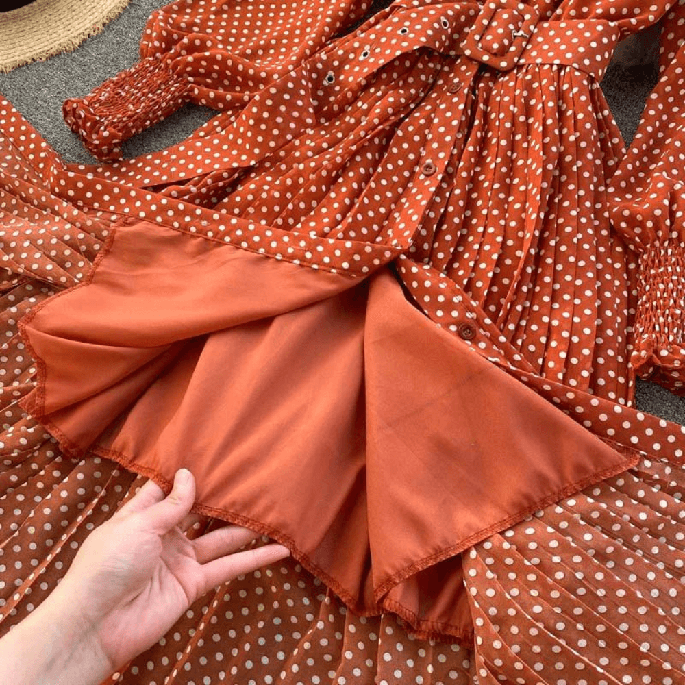 Maxi-jurk met Polka Dots en Ceintuur - CB - Dresses - Jurkjes.co