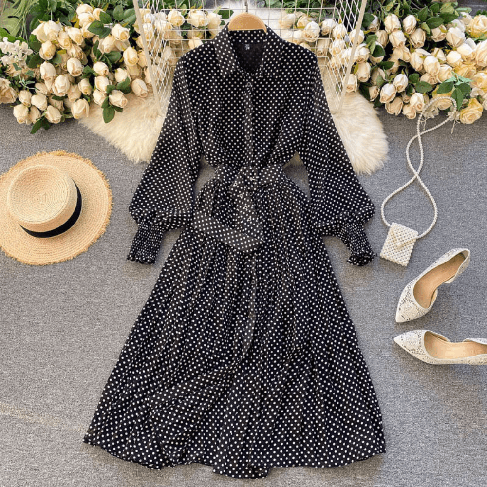 Maxi-jurk met Polka Dots en Ceintuur - CB - Dresses - Jurkjes.co